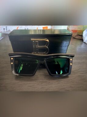 Balmain Black Sunglasses with Green Lenses